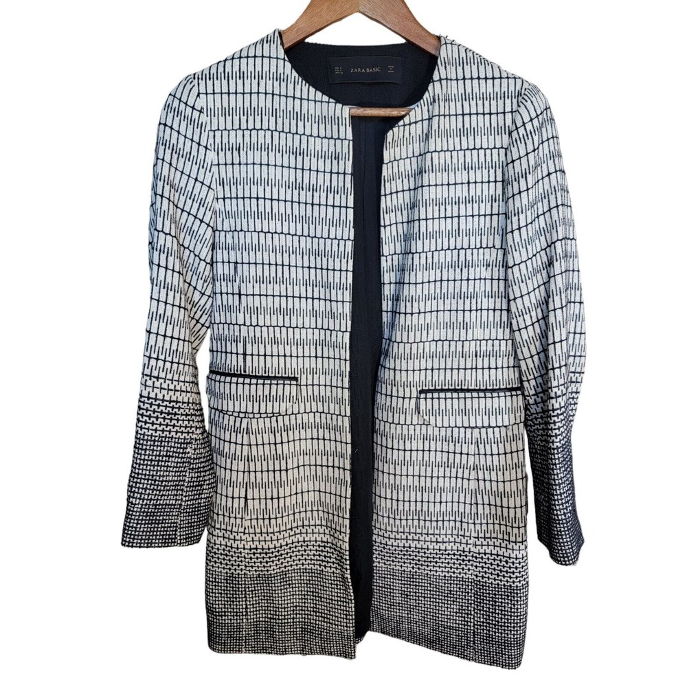 Zara Basic‎ Women's White Black Long Blazer Jacket Size Small